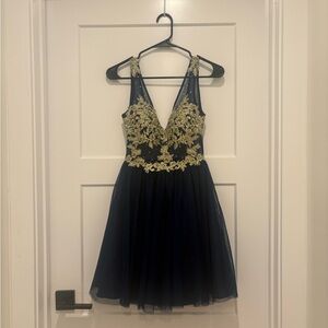 Royal Navy and Gold Formal Dress